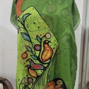 Woman’s Oscardo 36” Infinity Scarf Painted Silk Modern Bird Signed Maxine Noel